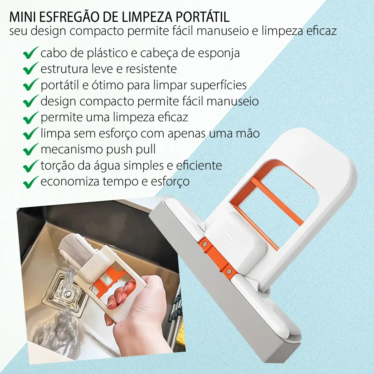 Mini Mop portátil com mecanismo de auto-torção e esponja absorvente